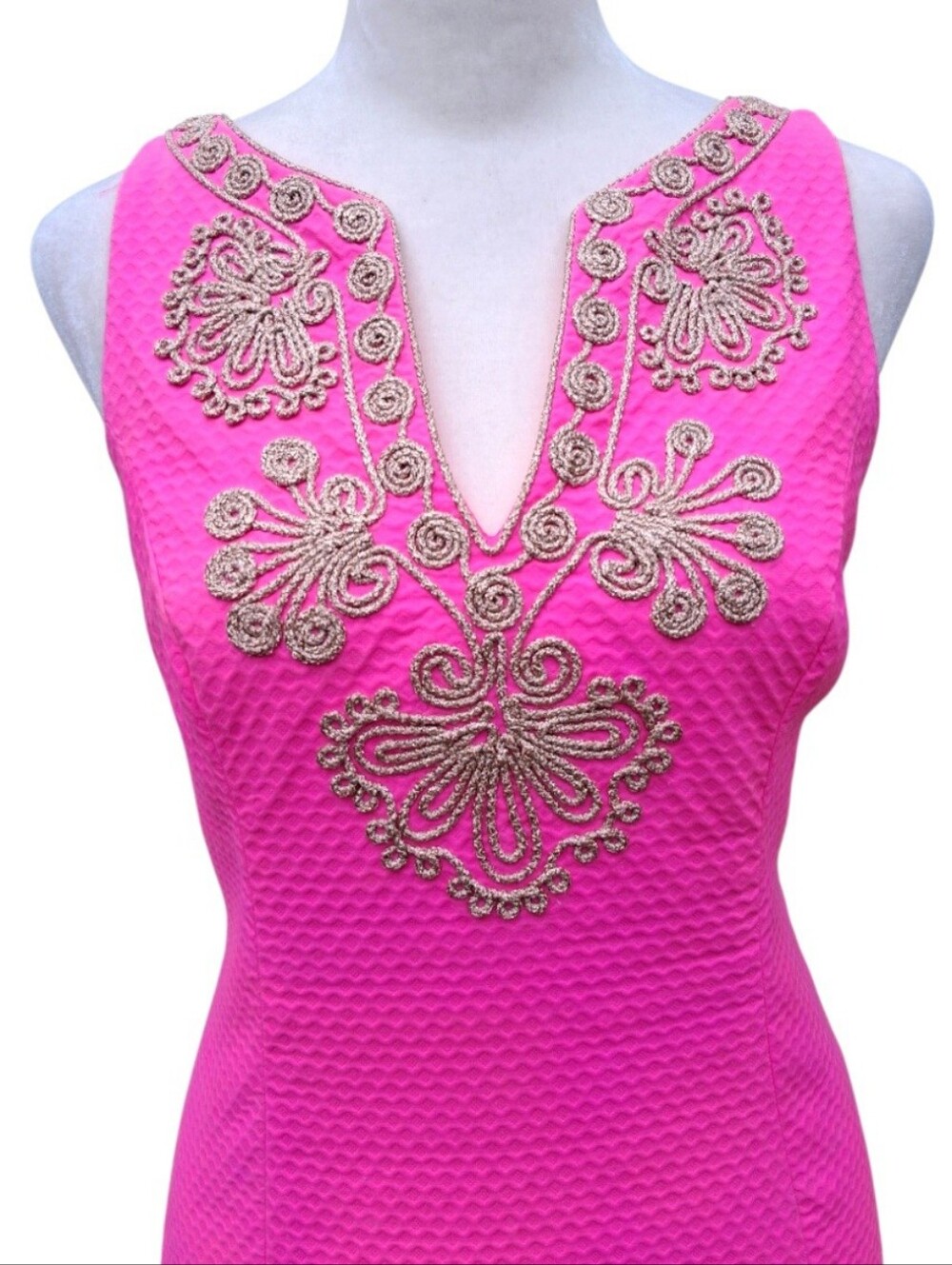Lilly Pulitzer Gabby Shift Dress Pop Pink Metallic Gold Embroidery Size 0 - Picture 4 of 15